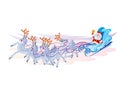 Santa claus rides a sleigh pulled by reindeer, holiday, isolated object on a white background, vector illustration Royalty Free Stock Photo