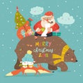 Santa Claus riding on the back of friendly bear Royalty Free Stock Photo