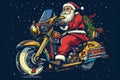 Santa claus riding a chopper motorbike, holidays, christmas