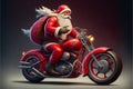 Santa claus riding a custom motorcycle, creative digital illustration painting, 3d illustration Royalty Free Stock Photo
