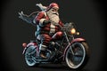 Santa claus riding a custom motorcycle, creative digital illustration painting, 3d illustration Royalty Free Stock Photo