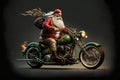 Santa claus riding a custom motorcycle, digital illustration painting artwork, 3d rendering Royalty Free Stock Photo