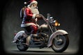 Santa claus riding a custom motorcycle, digital illustration painting artwork, 3d rendering Royalty Free Stock Photo