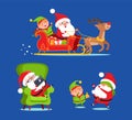 Santa Claus Riding Deer Sledge with Elf Icon