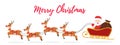 Santa claus riding flying sleigh reindeer for christmas flat cute cartoon style