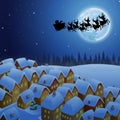 Santa Claus riding his reindeer sleigh flying in the sky Royalty Free Stock Photo