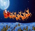 Santa Claus riding his reindeer sleigh flying in the sky Royalty Free Stock Photo