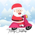 Santa Claus riding a motor scooter with scene winter landscape.Cute Christmas Character