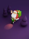 Santa Claus Riding Motorbike and Waving Hand in Night Forest. Christmas Gift Delivery 3d rendering illustration. Royalty Free Stock Photo