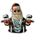 Santa Claus riding a motorcycle. Vector vintage black engraving Royalty Free Stock Photo