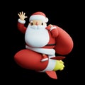 Santa Claus Riding Rocket and Waving Hand in Night. Christmas Gift Delivery Service 3D rendering illustration. Royalty Free Stock Photo