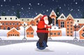 Santa claus riding self balancing mono wheel personal electrical transport merry christmas happy new year winter