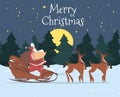 Santa Claus Riding Sledge Pulled with Reindeer Royalty Free Stock Photo