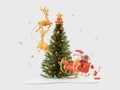 Santa Claus riding a sleigh around Christmas tree, Christmas theme elements Royalty Free Stock Photo