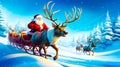 Santa claus riding sleigh with reindeers in the background. Generative AI Royalty Free Stock Photo