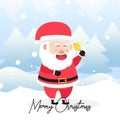 Santa Claus ring a bell with scene winter landscape.Cute Christmas Character Royalty Free Stock Photo