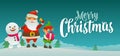 Santa claus, snowman and elf with gift. Flat vector illustration Royalty Free Stock Photo