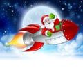 Santa Claus in Rocket Christmas Moon Cartoon Royalty Free Stock Photo