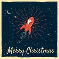 Santa Claus on a rocket flies in space around the Earth, Merry Christmas and Happy New Year, retro. Winter, stars Royalty Free Stock Photo