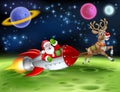 Santa Claus Rocket Sleigh Space Christmas Cartoon Royalty Free Stock Photo