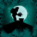 Santa Claus on the roof with a gift. Merry Christmas. Greeting card. Vector Royalty Free Stock Photo