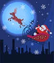 Santa Claus and Rudolf in Christmas night