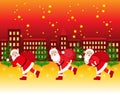 Santa Claus running with the bag of the presents. Royalty Free Stock Photo