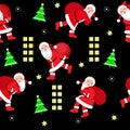 Santa Claus running with the bag of the presents. Royalty Free Stock Photo