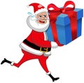 Santa claus running deliver xmas gift box isolated