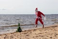 Santa claus is running with gifts delivery vacation christmas new year