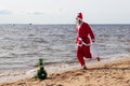 Santa claus is running with gifts delivery vacation christmas new year