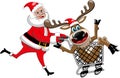 Santa Claus Running Pushing Reindeer Cart Isolated Royalty Free Stock Photo