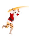 Santa Claus running with surf board Royalty Free Stock Photo