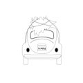 Santa Claus\'s car with a Christmas tree outline. Vector illustration