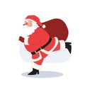 Santa claus with a sack bag of gift box is running. Merry christmas. Vector illustration Royalty Free Stock Photo