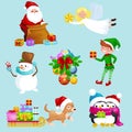 Santa Claus sack full of gifts,angel wings magic wand star, snowman candy, decoration ribbons balls birds