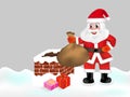 Santa Claus with sack full of gifts and the chimney. Christmas vector Royalty Free Stock Photo