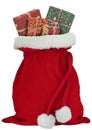 Santa Claus sack full of gifts presents isolated white transparent PNG Royalty Free Stock Photo