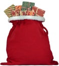 Santa Claus sack full of gifts presents isolated white transparent PNG Royalty Free Stock Photo