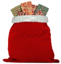 Santa Claus sack full of gifts presents isolated white transparent PNG Royalty Free Stock Photo