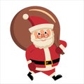 Santa Claus with Sack of Toys is coming walking isolated on white vector illlustration