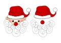 Santa Claus, Santa Hat, Red Nose and White Beard isolated on White Background. Vector Illustration Royalty Free Stock Photo