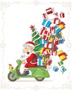 Santa Claus on Scooter Silly Vector Cartoon