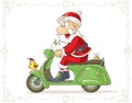 Santa Claus on a Scooter Vector Cartoon Royalty Free Stock Photo