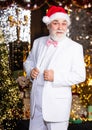 Santa Claus. Senior man with beard. Bearded grandfather man celebrate christmas. Stick to traditions. Christmas eve