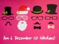 Santa Claus, Set Of Mask, Hat, Pink Background, Nikolaus Means Nicholas Day