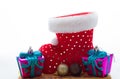 Santa claus shoe and gift Royalty Free Stock Photo