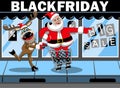 Santa Claus shopping running pushing cart reindeer black friday sale Royalty Free Stock Photo