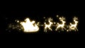 Santa Claus silhouette flying in a sleigh with reindeer and gold glittering star Royalty Free Stock Photo