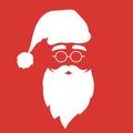 Santa Claus silhouette on red background. Hat, beard, mustache, eyebrows and glasses. Christmas symbol Royalty Free Stock Photo